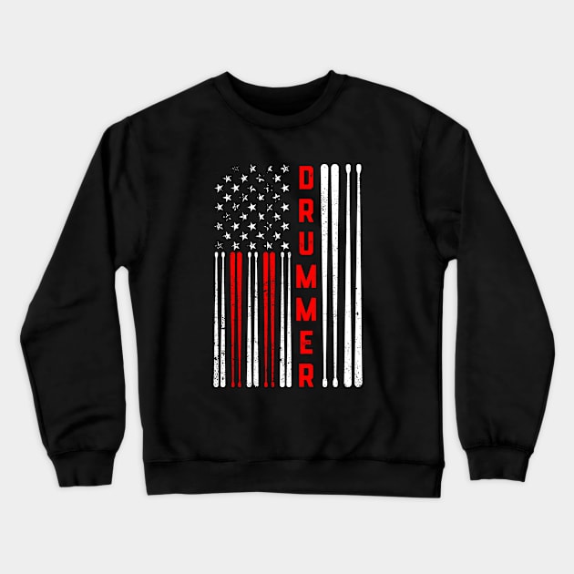 Drum Sticks 4th Of July Drummer Drumming Usa Flag Crewneck Sweatshirt by ChrifBouglas